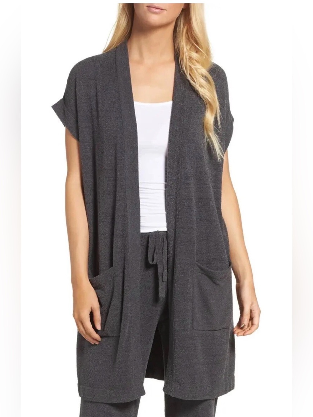 Barefoot Dreams CozyChic Ultra Lite Sleeveless Long Cardigan Grey Small New Vest
